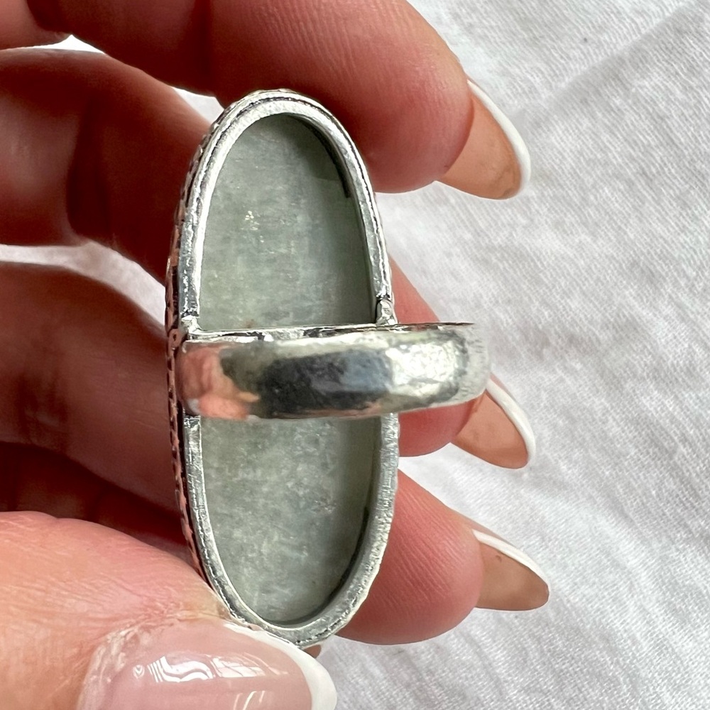 925 Massive Aquamarine Long Oval Ring 6 - Picture 8 of 10
